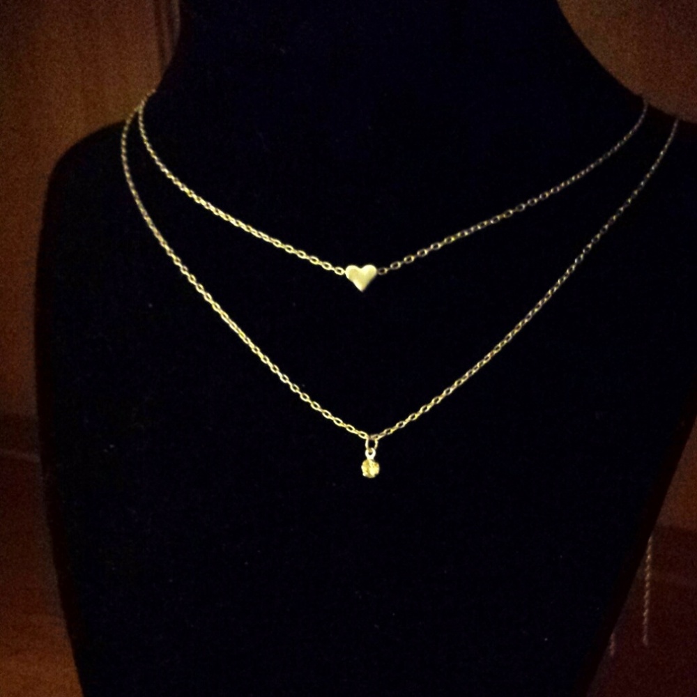 Dainty 2 Strand Heart & Crystal Charm Necklace